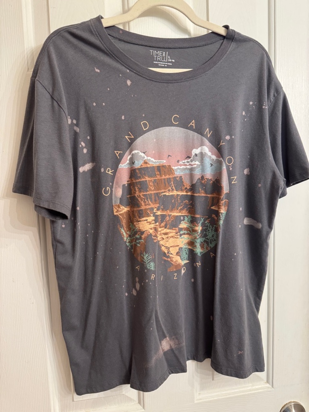 Time and Tru Charcoal Grand Canyon Graphic Tee with Rust and Mint Accents